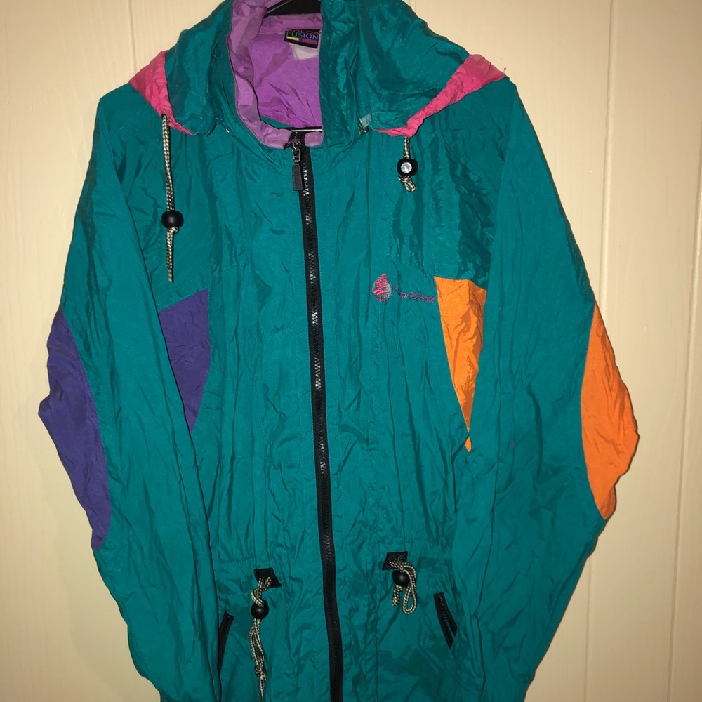 Vintage Hooded Color Fusion Windbreaker.